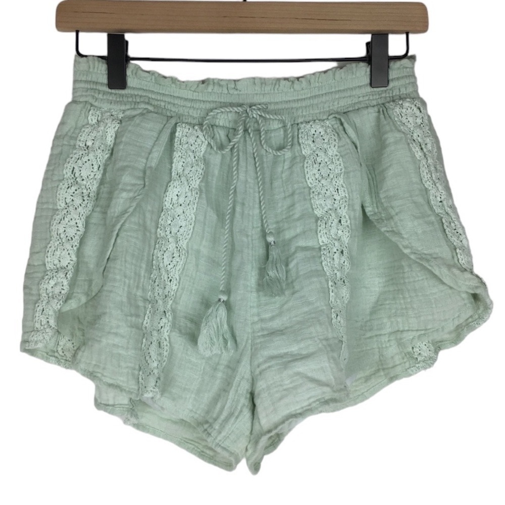AMERICAN EAGLE Shorts Drawstring Elastic Waist Lace Boho Mint Green Size Small - Picture 9 of 9